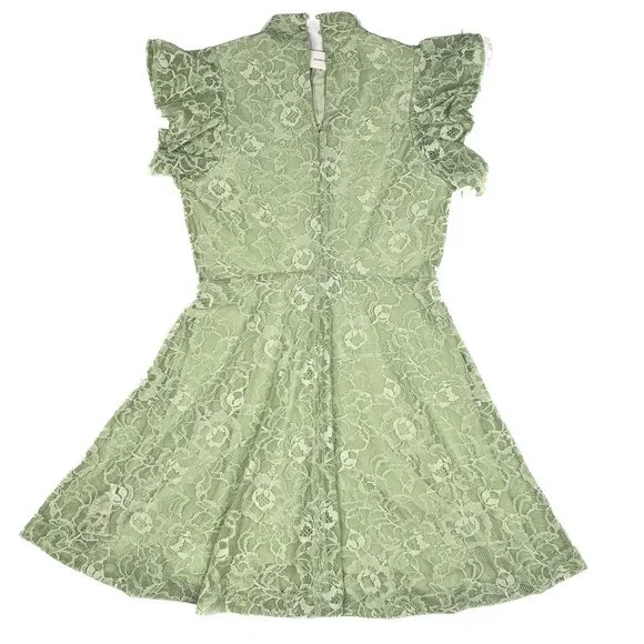 Anthropologie Maeve Mock-Neck Mini Dress Lace Floral Moss Green Size S - NWT